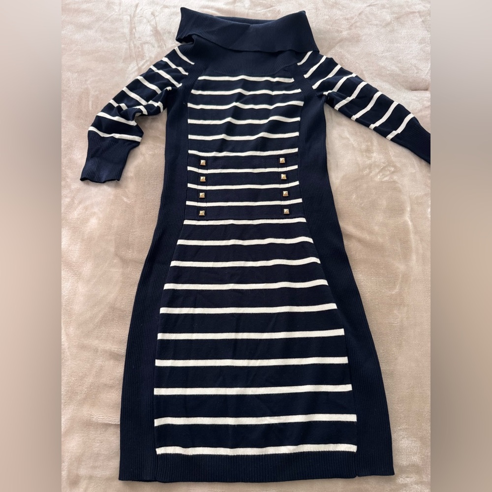 Cache Sweater Dress with Gold Buttons
